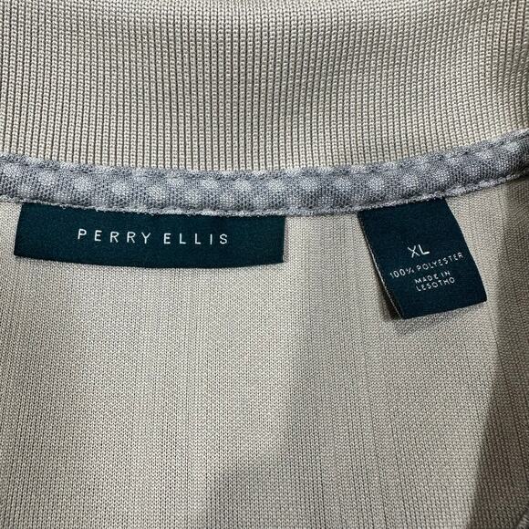Perry Ellis Cream Striped Knit Short Sleeve Collared Polo Shirt Size XL - Picture 6 of 6